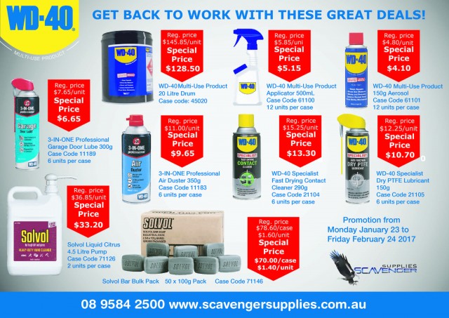 wd40-back-to-work-specials WD40 Back to Work Specials to 24 February 2017 WD40 Specials Scavenger Supplies February 2017 Back to Work   